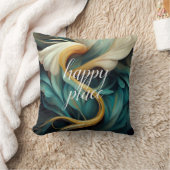 ティール(緑がかった色)&クリームスワールズ抽象芸術ハッピープレイス クッション (ブランケット)