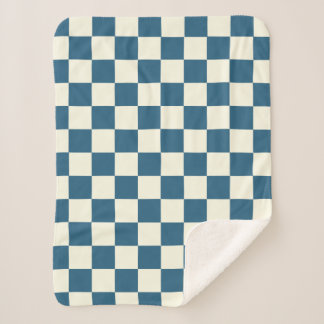 ティール（緑がかった色）&クリームチェッカーボードシェルパブランケット シェルパブランケット