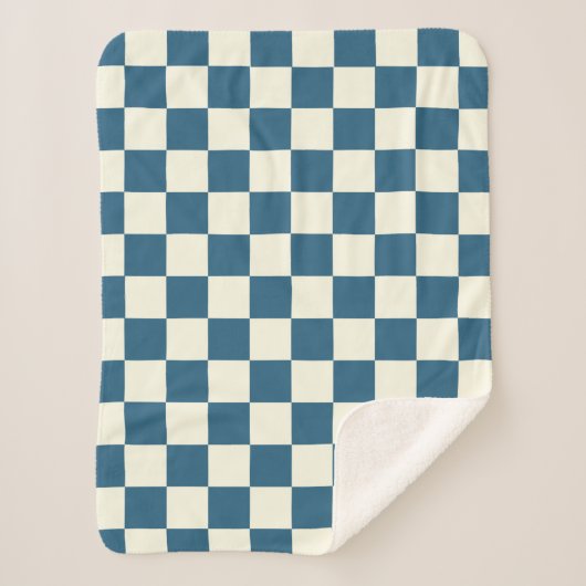 ティール（緑がかった色）&クリームチェッカーボードシェルパブランケット シェルパブランケット (正面)