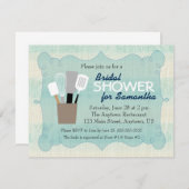 ティール(緑がかった色)&クリームバーラップブライダルシャワー 招待状 (正面/裏面)