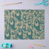 ティール（緑がかった色）クリームピーコックフェザー 薄葉紙 (クラフト)