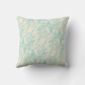 ティール（緑がかった色）クリームワイルドフラワー旋回ダマスクパターン枕 クッション (裏面)