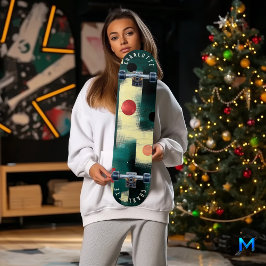 ティール（緑がかった色）、クリーム、レッド抽象芸術幾何学模様スケートボード スケートボード