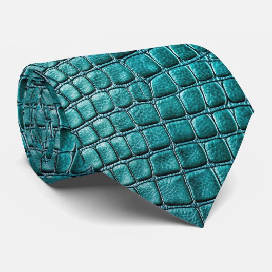 ティール(緑がかった色)クロコダレアリゲータスキンレザーフェイクプリント ネクタイ (ロール)