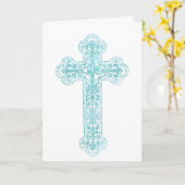 ティール（緑がかった色）クロスキリスト教カトリック信者 カード (黄色い花)