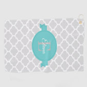 ティール（緑がかった色）クローバーパーソナライズされたゴルフタオル ゴルフタオル (横)