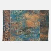 ティール(緑がかった色)クーパーパティーナターコイズ キッチンタオル (横)