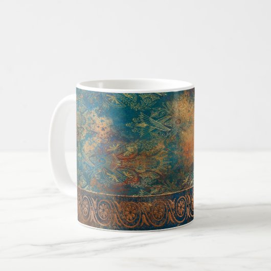 ティール(緑がかった色)クーパーパティーナターコイズ コーヒーマグカップ (正面左)