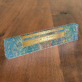 ティール(緑がかった色)クーパーパティーナ デスクネームプレート (側面)