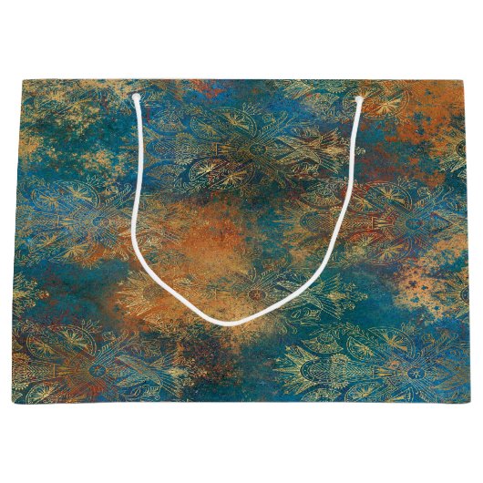 ティール（緑がかった色）クーパーパティーナ ラージペーパーバッグ (正面)