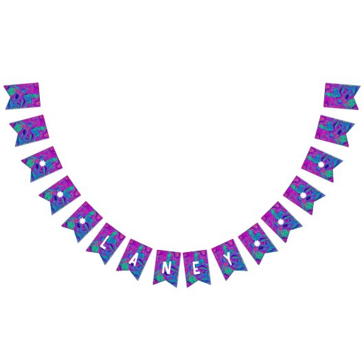 ティール（緑がかった色）クールピンクグリッターガール誕生日スライムパーティー バンティングフラッグ (全)