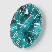 ティール（緑がかった色）ググラデーションラムグリッターキリンスポットズパターン ラージ壁時計 (傾斜)