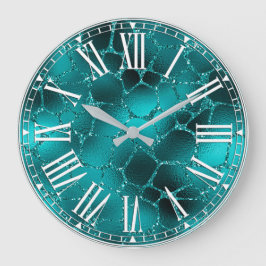ティール（緑がかった色）ググラデーションラムグリッターキリンスポットズパターン ラージ壁時計