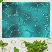 ティール（緑がかった色）ググラデーションラムグリッターキリン斑点パターン キッチンタオル (折り畳み)