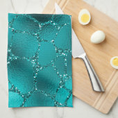ティール（緑がかった色）ググラデーションラムグリッターキリン斑点パターン キッチンタオル (四つ折り)