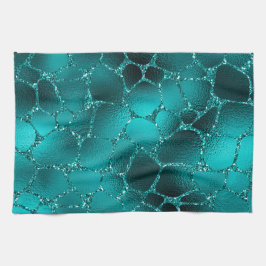 ティール（緑がかった色）ググラデーションラムグリッターキリン斑点パターン キッチンタオル