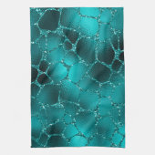 ティール（緑がかった色）ググラデーションラムグリッターキリン斑点パターン キッチンタオル (縦)