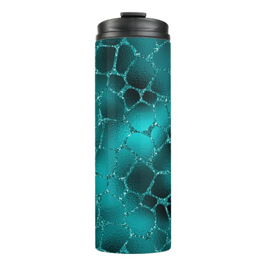 ティール（緑がかった色）ググラデーションラムグリッターキリン斑点パターン タンブラー (正面)