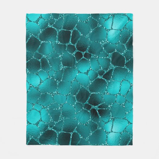 ティール(緑がかった色)ググラデーションラムグリッターキリン斑点パターン フリースブランケット (正面)