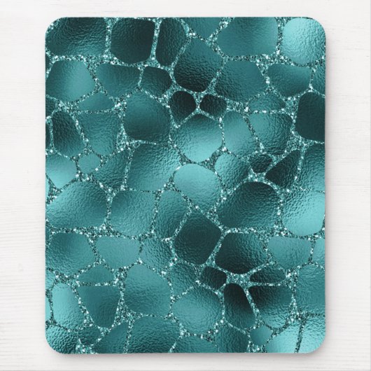 ティール（緑がかった色）ググラデーションラムグリッターキリン斑点パターン マウスパッド (正面)