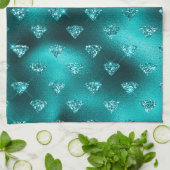 ティール（緑がかった色）ググラデーションラムグリッターダイヤモンドパターン キッチンタオル (折り畳み)