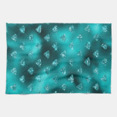 ティール（緑がかった色）ググラデーションラムグリッターダイヤモンドパターン キッチンタオル (横)