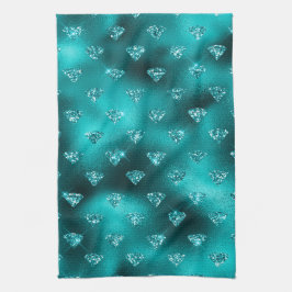 ティール（緑がかった色）ググラデーションラムグリッターダイヤモンドパターン キッチンタオル