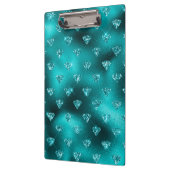 ティール(緑がかった色)ググラデーションラムグリッターダイヤモンドパターン クリップボード (左)