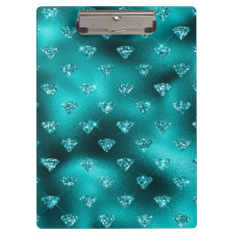 ティール（緑がかった色）ググラデーションラムグリッターダイヤモンドパターン クリップボード