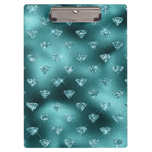 ティール(緑がかった色)ググラデーションラムグリッターダイヤモンドパターン クリップボード (正面)