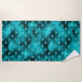 ティール（緑がかった色）ググラデーションラムグリッターダイヤモンドパターン ビーチタオル (正面)