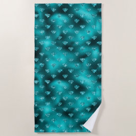 ティール（緑がかった色）ググラデーションラムグリッターダイヤモンドパターン ビーチタオル