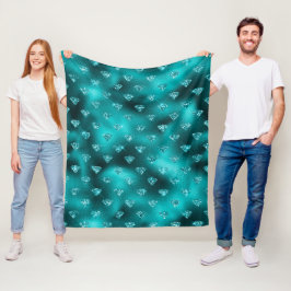 ティール（緑がかった色）ググラデーションラムグリッターダイヤモンドパターン フリースブランケット