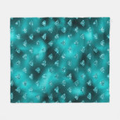 ティール（緑がかった色）ググラデーションラムグリッターダイヤモンドパターン フリースブランケット (正面(横))
