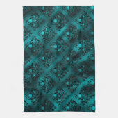 ティール（緑がかった色）ググラデーションラムグリッターダマスクパターン キッチンタオル (縦)