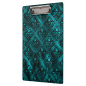 ティール（緑がかった色）ググラデーションラムグリッターダマスクパターン クリップボード (左)