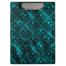 ティール（緑がかった色）ググラデーションラムグリッターダマスクパターン クリップボード