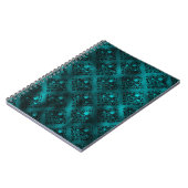 ティール（緑がかった色）ググラデーションラムグリッターダマスクパターン ノートブック (左側)