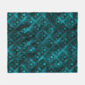 ティール（緑がかった色）ググラデーションラムグリッターダマスクパターン フリースブランケット (正面(横))