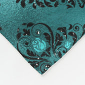 ティール（緑がかった色）ググラデーションラムグリッターダマスクパターン フリースブランケット (角)