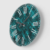 ティール（緑がかった色）ググラデーションラムグリッターダマスクパターン ラージ壁時計 (傾斜)