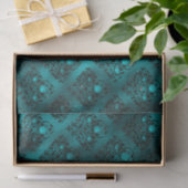 ティール（緑がかった色）ググラデーションラムグリッターダマスクパターン 薄葉紙 (ギフト)