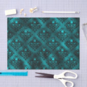 ティール（緑がかった色）ググラデーションラムグリッターダマスクパターン 薄葉紙 (クラフト)