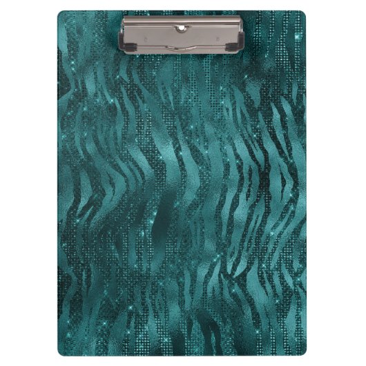 ティール（緑がかった色）ググラデーションラムグリッタートラストライプンパタン クリップボード (正面)