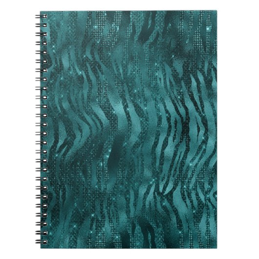 ティール(緑がかった色)ググラデーションラムグリッタートラストライプンパタン ノートブック (正面)