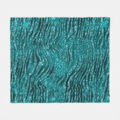 ティール（緑がかった色）ググラデーションラムグリッタートラストライプンパタン フリースブランケット (正面(横))