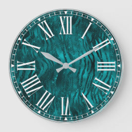 ティール（緑がかった色）ググラデーションラムグリッタートラストライプンパタン ラージ壁時計