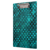 ティール（緑がかった色）ググラデーションラムグリッターハートパターン クリップボード (左)