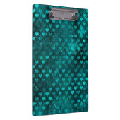 ティール（緑がかった色）ググラデーションラムグリッターハートパターン クリップボード (右)