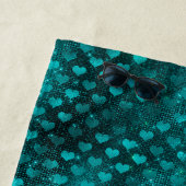 ティール（緑がかった色）ググラデーションラムグリッターハートパターン ビーチタオル (インサイチュ)